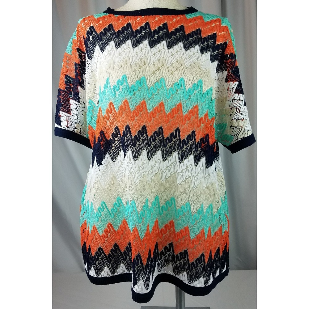 Nordstrom BOBEAU Women's Sz Small Knit Top Blouse Sheer Flame‎ Stitch EUC